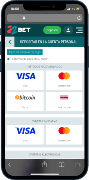 22bet España metodos de pago