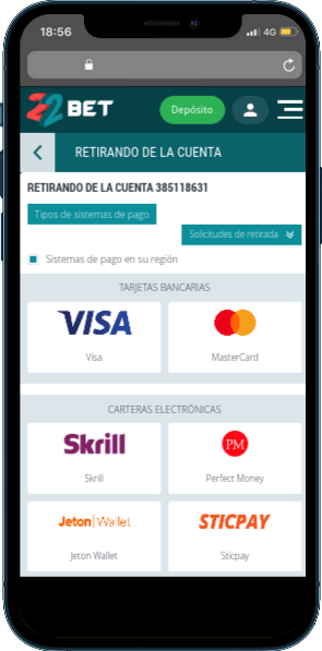 22bet retirada disponsibles